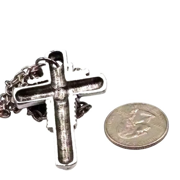 Silver Tone Easter Cross Pendant Chain Necklace - Picture 4 of 4
